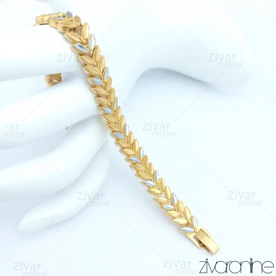 دستبند خوشه گندمی دورنگ طلایی نقره ای